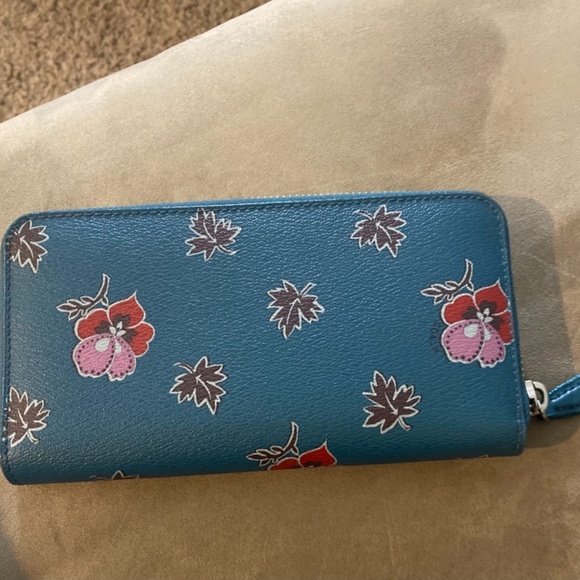 Coach Dark Teal Wildflower Accordion Zip Wallet - Picture 3 of 4